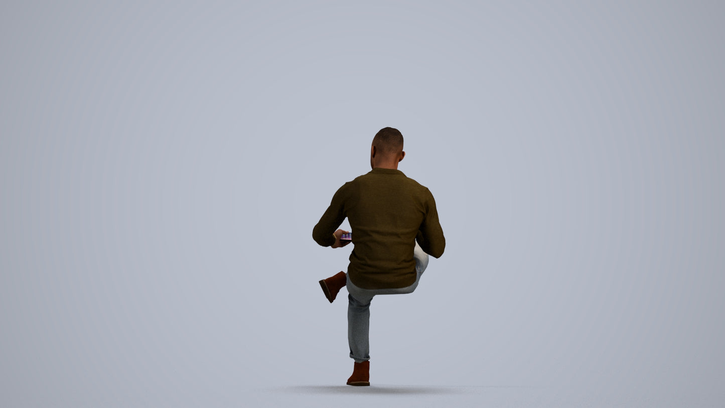 realistic 3D man casual sitting, scanned archviz people for Blender and 3ds Max, front view render