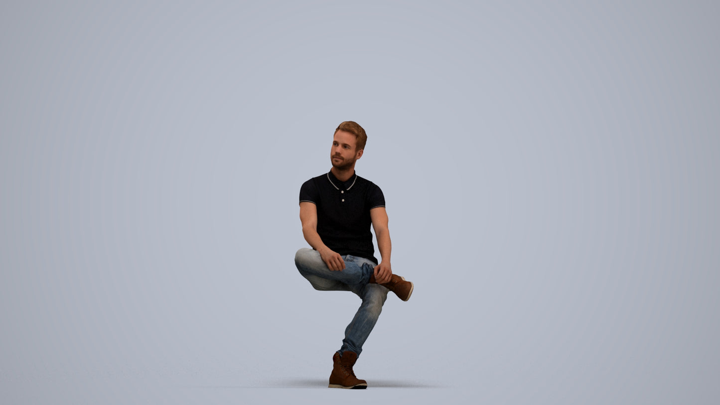 realistic 3D man casual sitting, scanned archviz people for Blender and 3ds Max, standing pose render