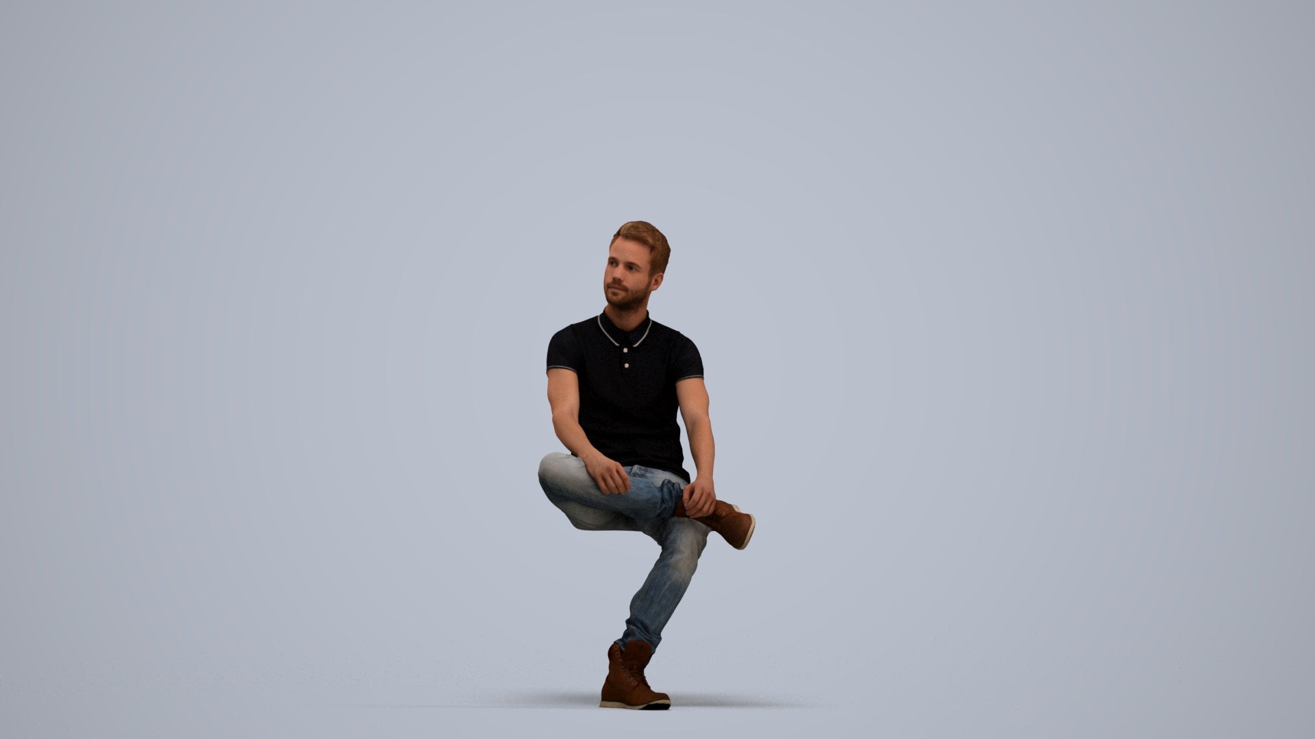 realistic 3D man casual sitting, scanned archviz people for Blender and 3ds Max, standing pose render