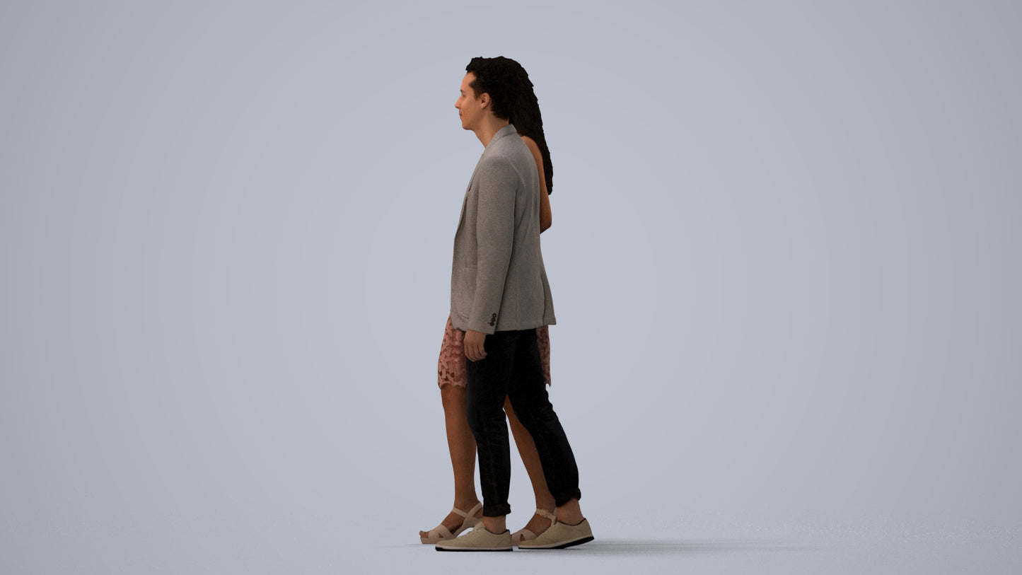 realistic 3D people woman formal couple, render-ready for V-Ray and Corona, FBX OBJ, three-quarter view render