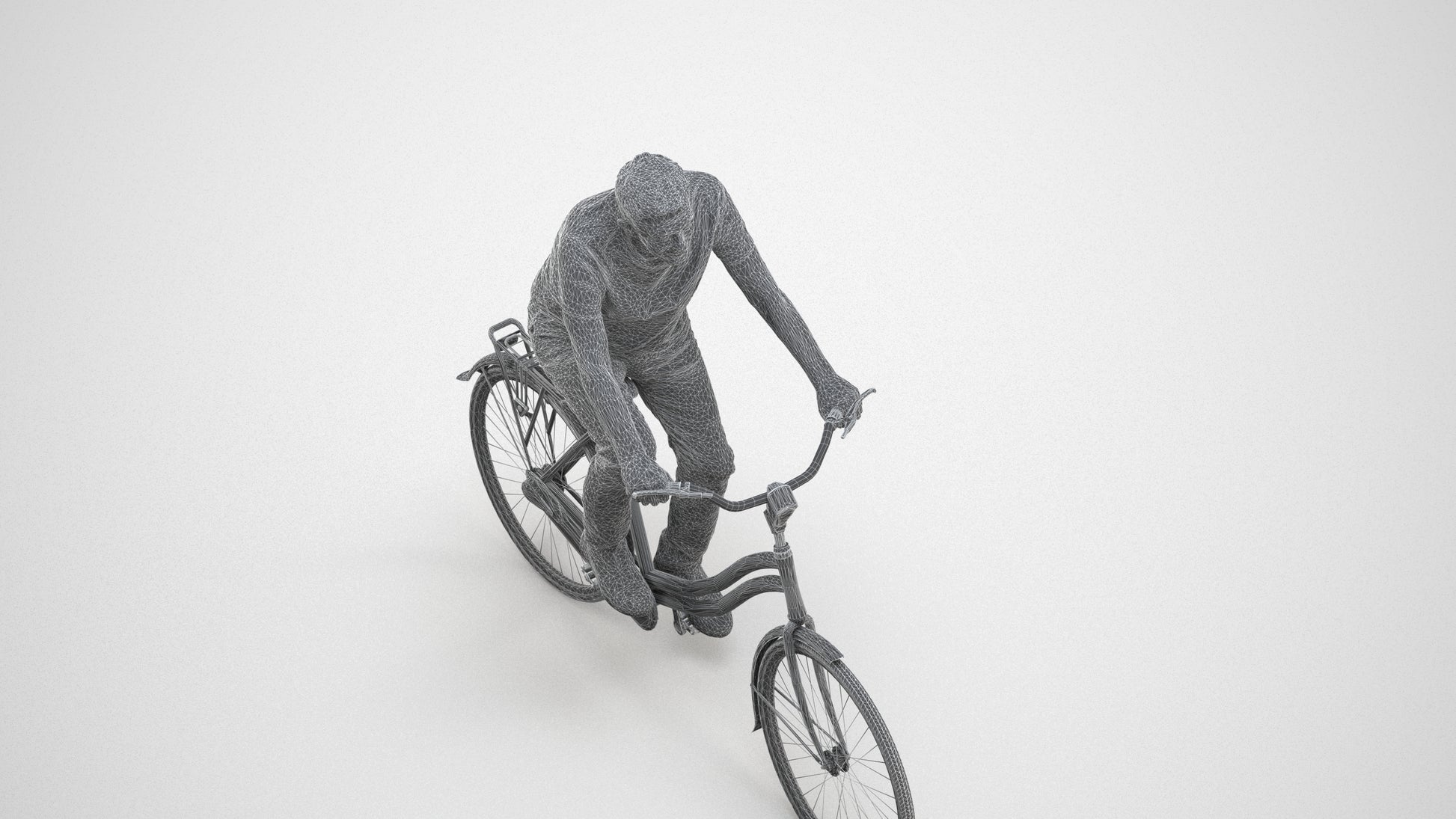 scanned 3D senior man casual cycling, photogrammetry people for Enscape and V-Ray, wireframe three-quarter view