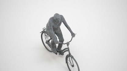 scanned 3D senior man casual cycling, photogrammetry people for Enscape and V-Ray, wireframe three-quarter view