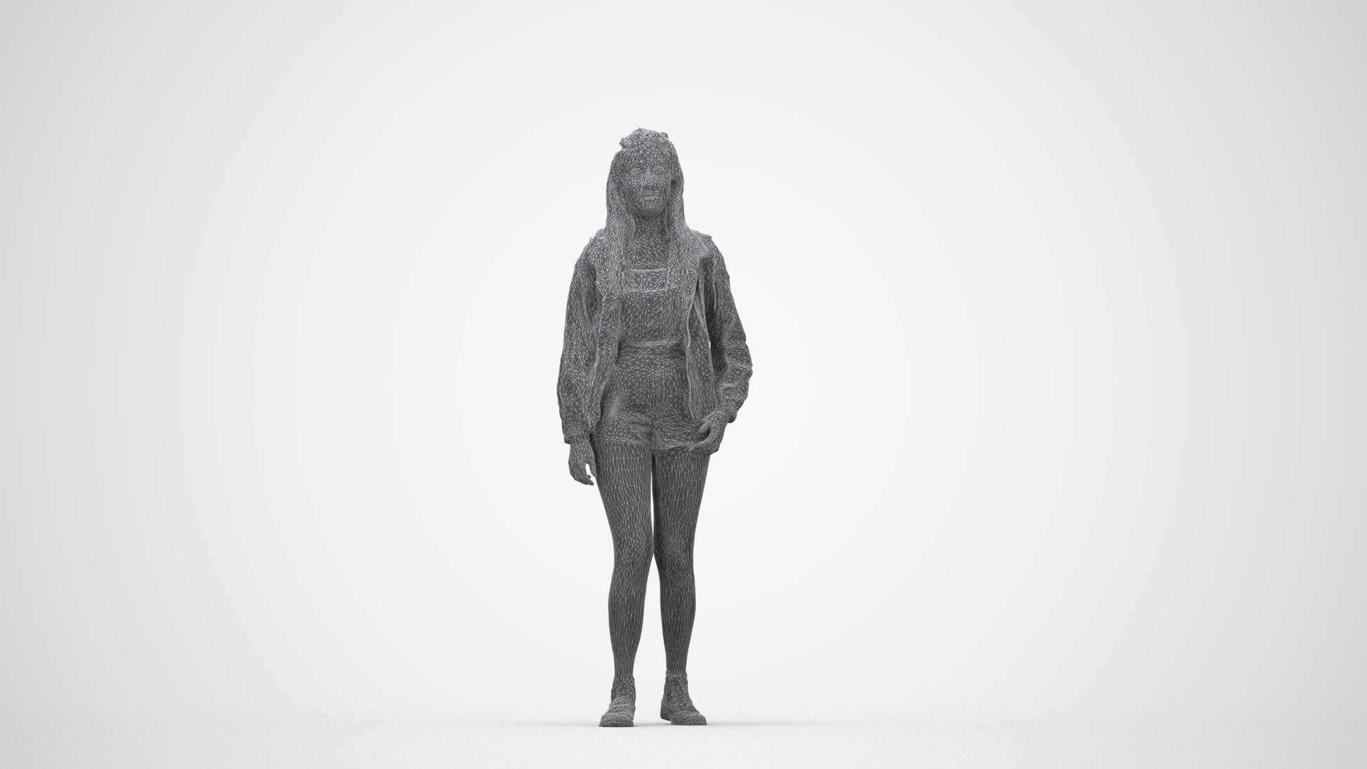photogrammetry 3D woman casual standing, realistic human model archviz FBX, wireframe back view