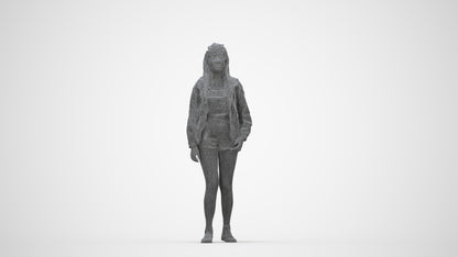 photogrammetry 3D woman casual standing, realistic human model archviz FBX, wireframe back view