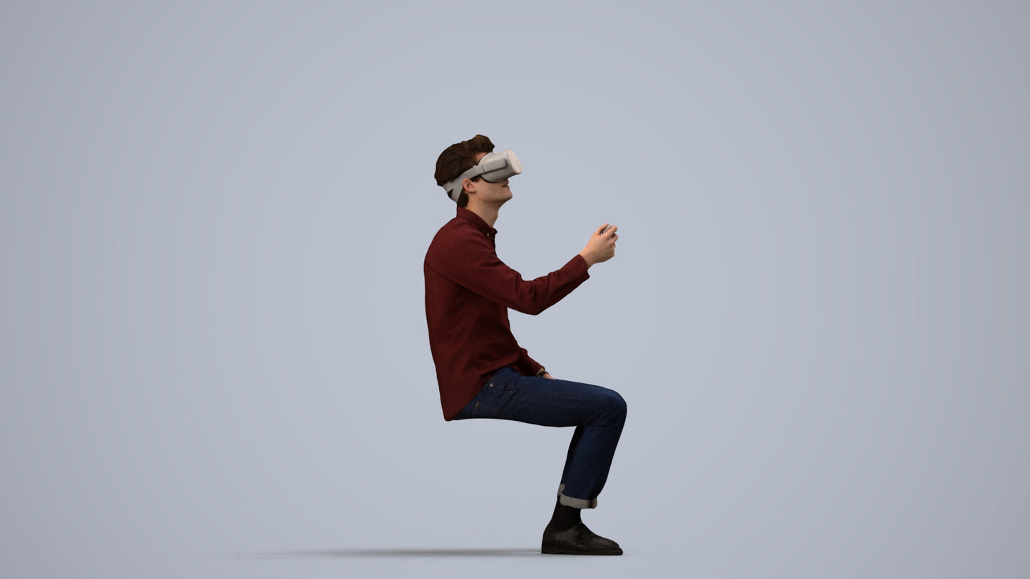scanned 3D man casual sitting, photogrammetry people for Enscape and V-Ray, side view render