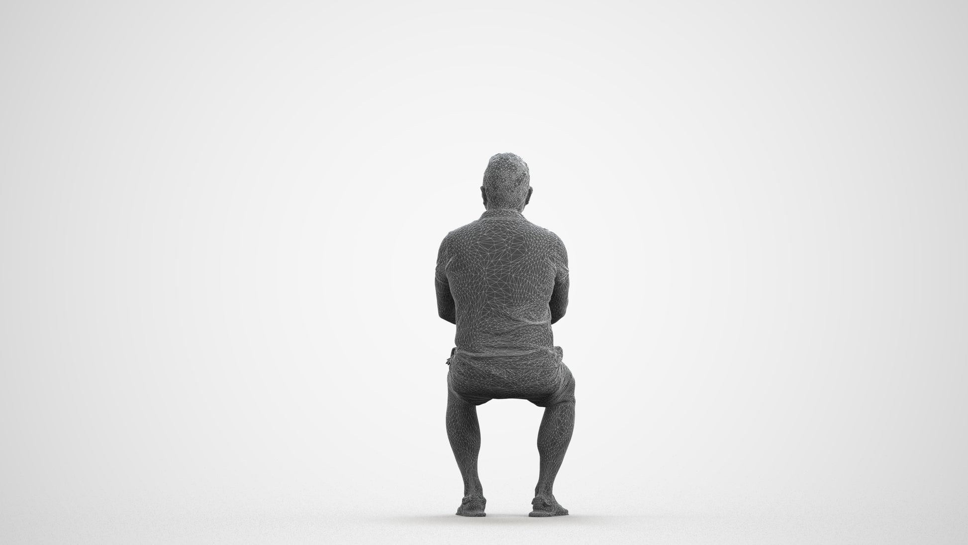 realistic 3D people man casual sitting, render-ready for V-Ray and Corona, FBX OBJ, wireframe front view