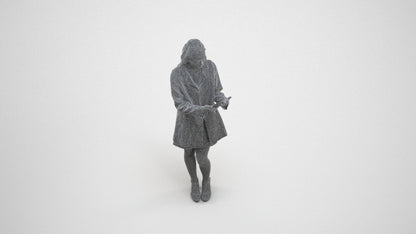 3D human model woman business standing, photogrammetry scanned person for archviz, wireframe three-quarter view