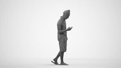 3D scanned man walking casual, photorealistic archviz people for Enscape and SketchUp, wireframe side view