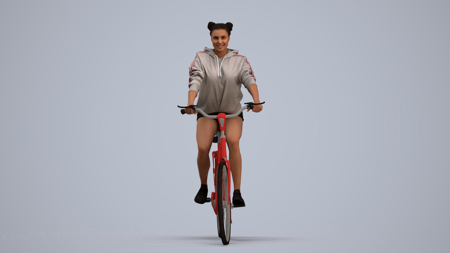 scanned 3D woman casual cycling, photogrammetry people for Enscape and V-Ray, standing pose render