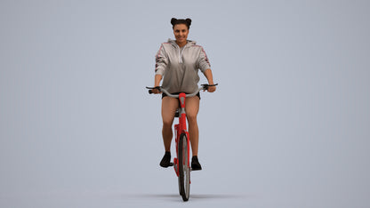 scanned 3D woman casual cycling, photogrammetry people for Enscape and V-Ray, standing pose render