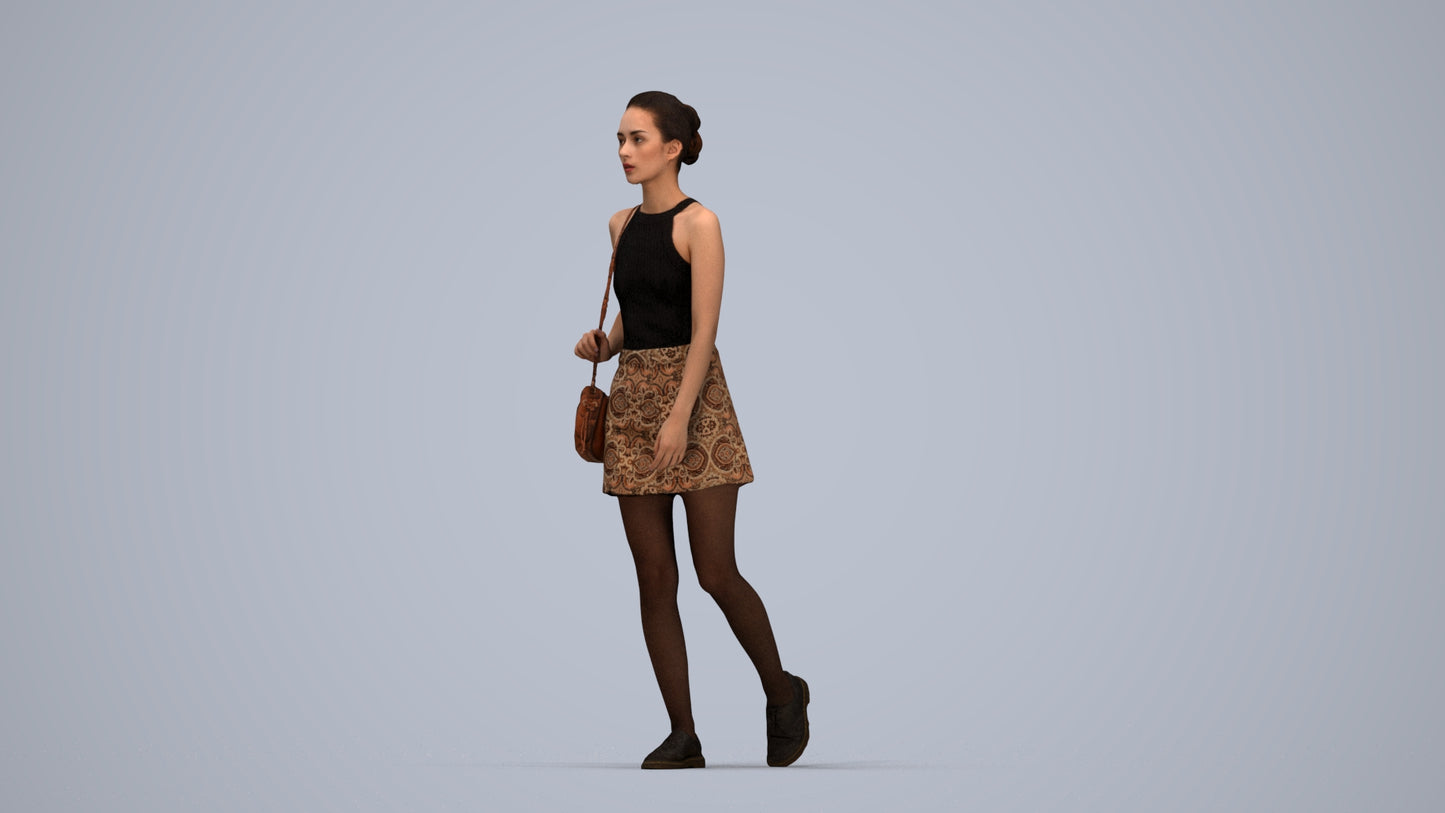 scanned 3D woman casual walking, photogrammetry people for Enscape and V-Ray, top-down view render