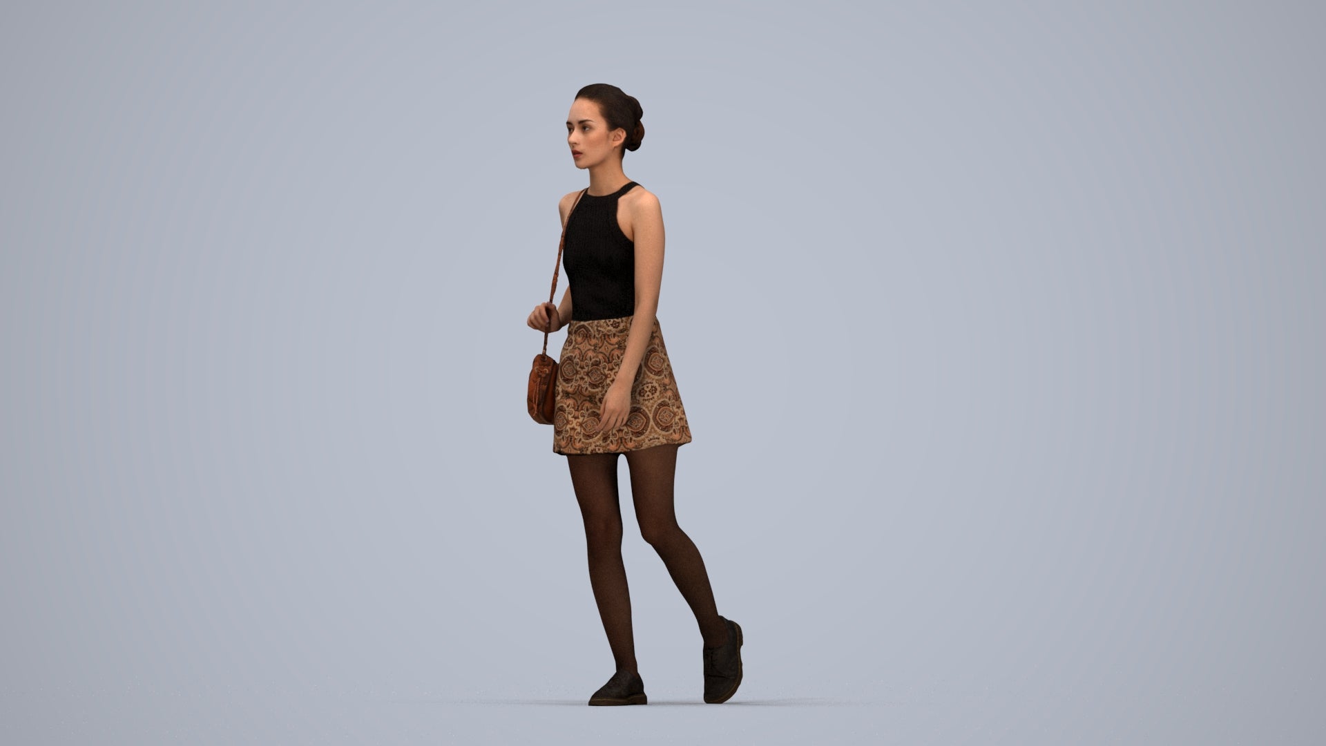 scanned 3D woman casual walking, photogrammetry people for Enscape and V-Ray, top-down view render
