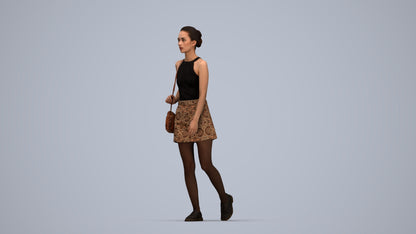 scanned 3D woman casual walking, photogrammetry people for Enscape and V-Ray, top-down view render