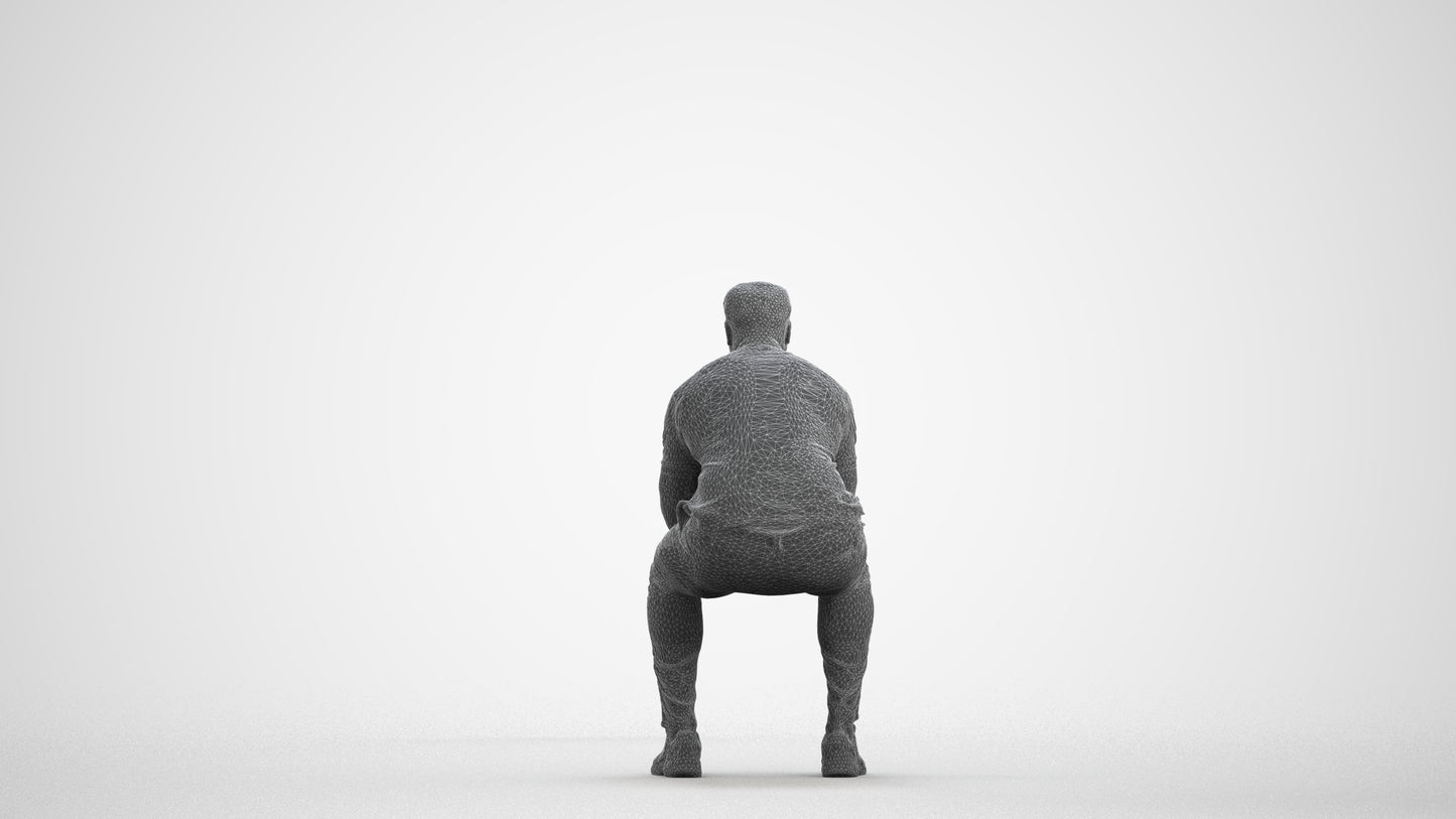 realistic 3D people man casual sitting, render-ready for V-Ray and Corona, FBX OBJ, wireframe front view