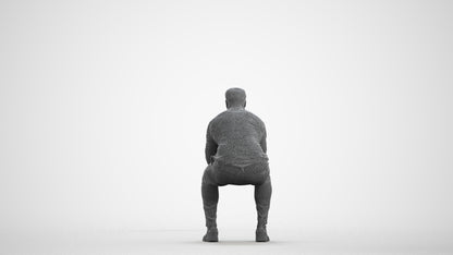 realistic 3D people man casual sitting, render-ready for V-Ray and Corona, FBX OBJ, wireframe front view