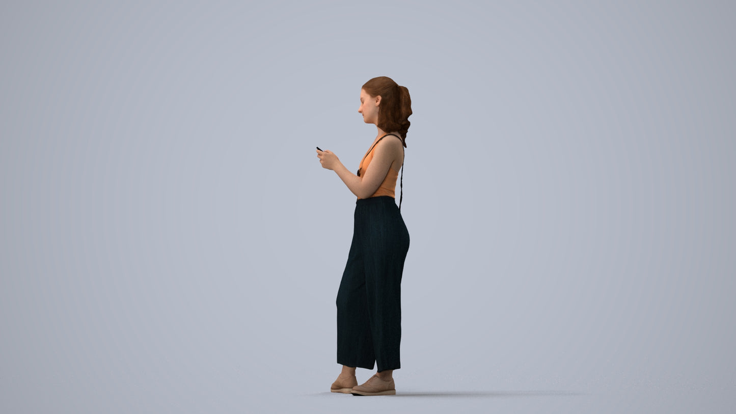 realistic 3D people girl casual kids, render-ready for V-Ray and Corona, FBX OBJ, three-quarter view render