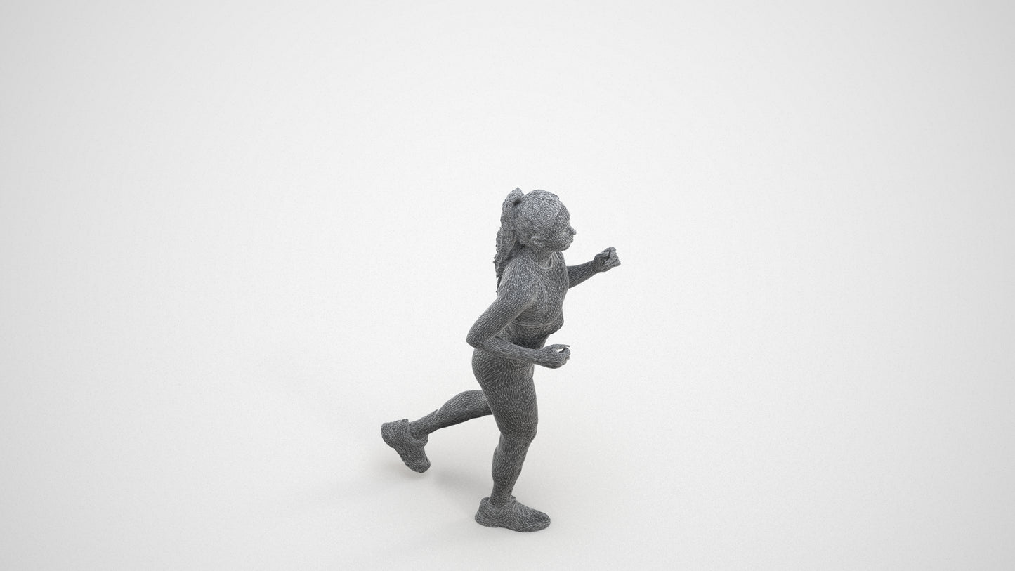 scanned 3D woman sport, photogrammetry people for Enscape and V-Ray, wireframe three-quarter view