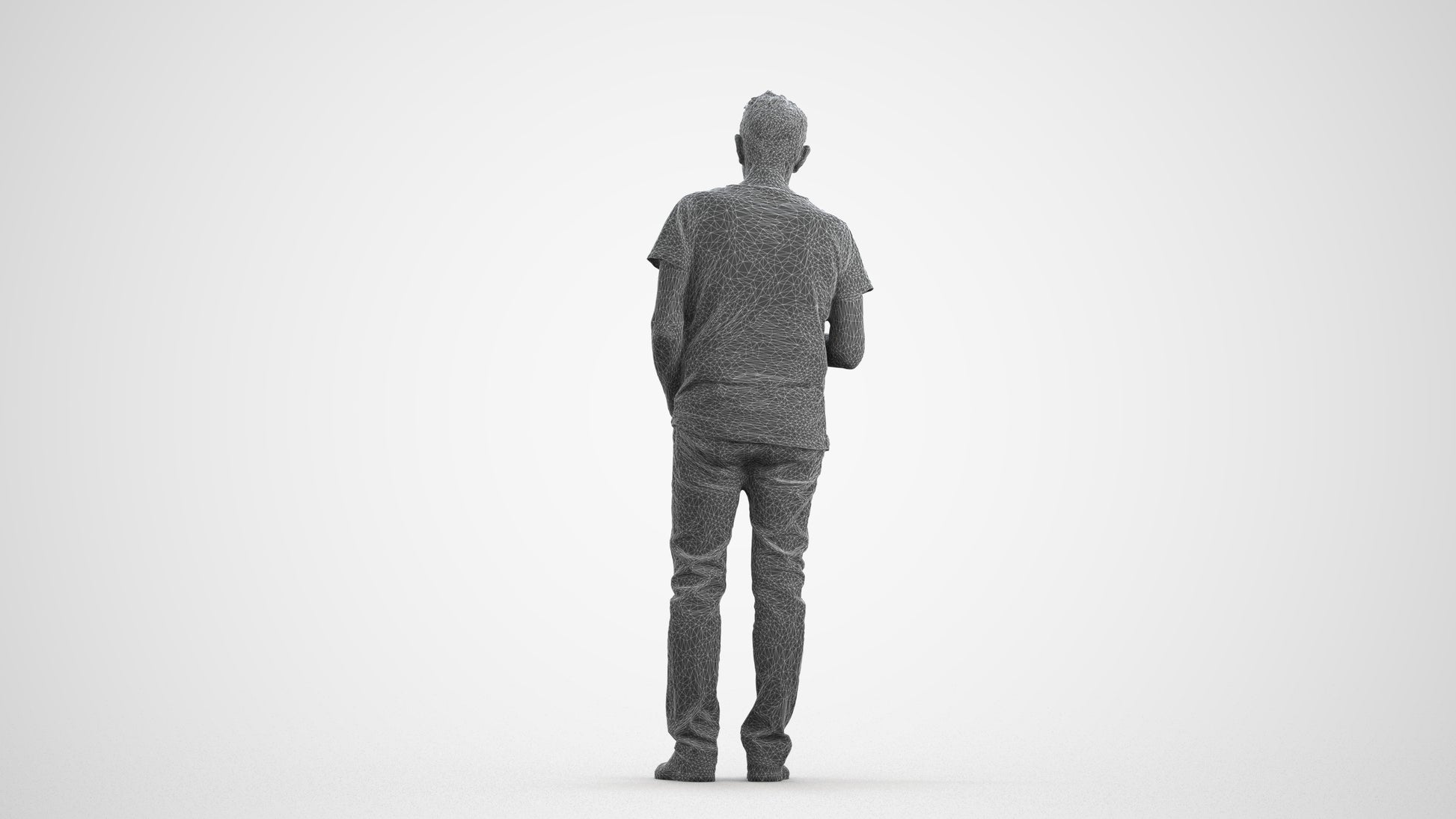 3D people model senior man casual standing, scanned human for 3ds Max rendering, wireframe front view