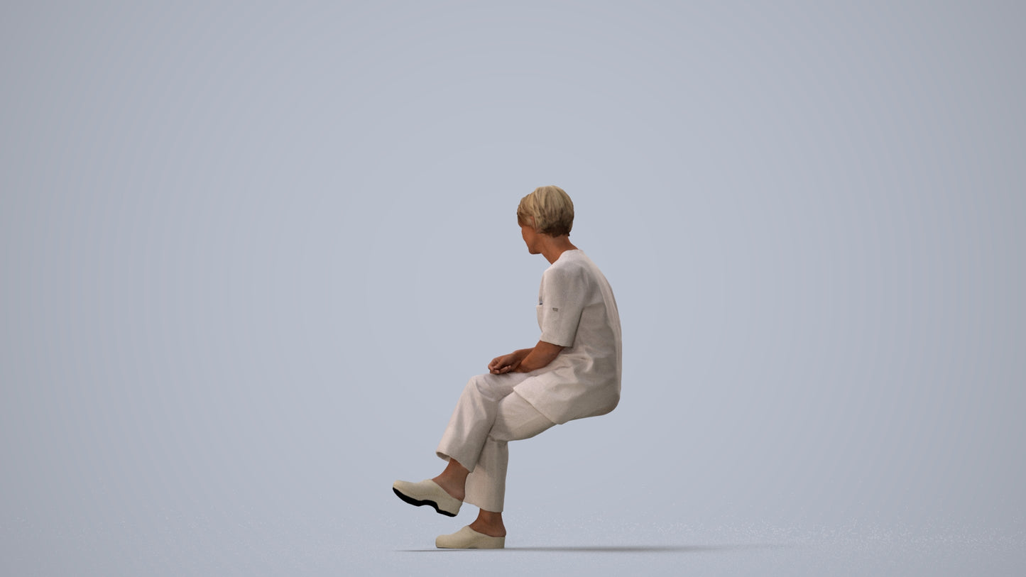 realistic 3D people senior woman medical, render-ready for V-Ray and Corona, FBX OBJ, three-quarter view render