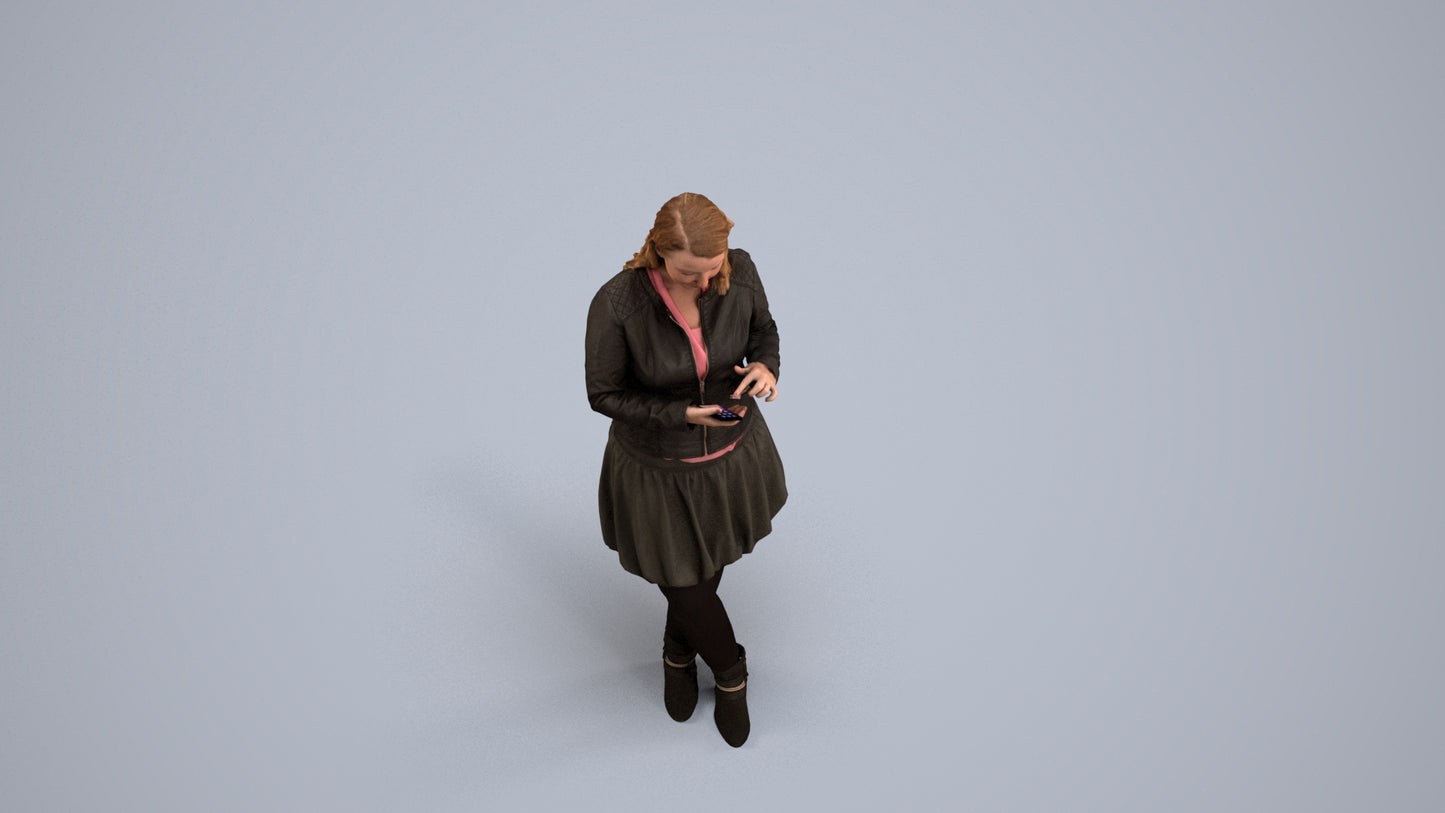 3D scanned woman standing casual, photorealistic archviz people for Enscape and SketchUp, back view render