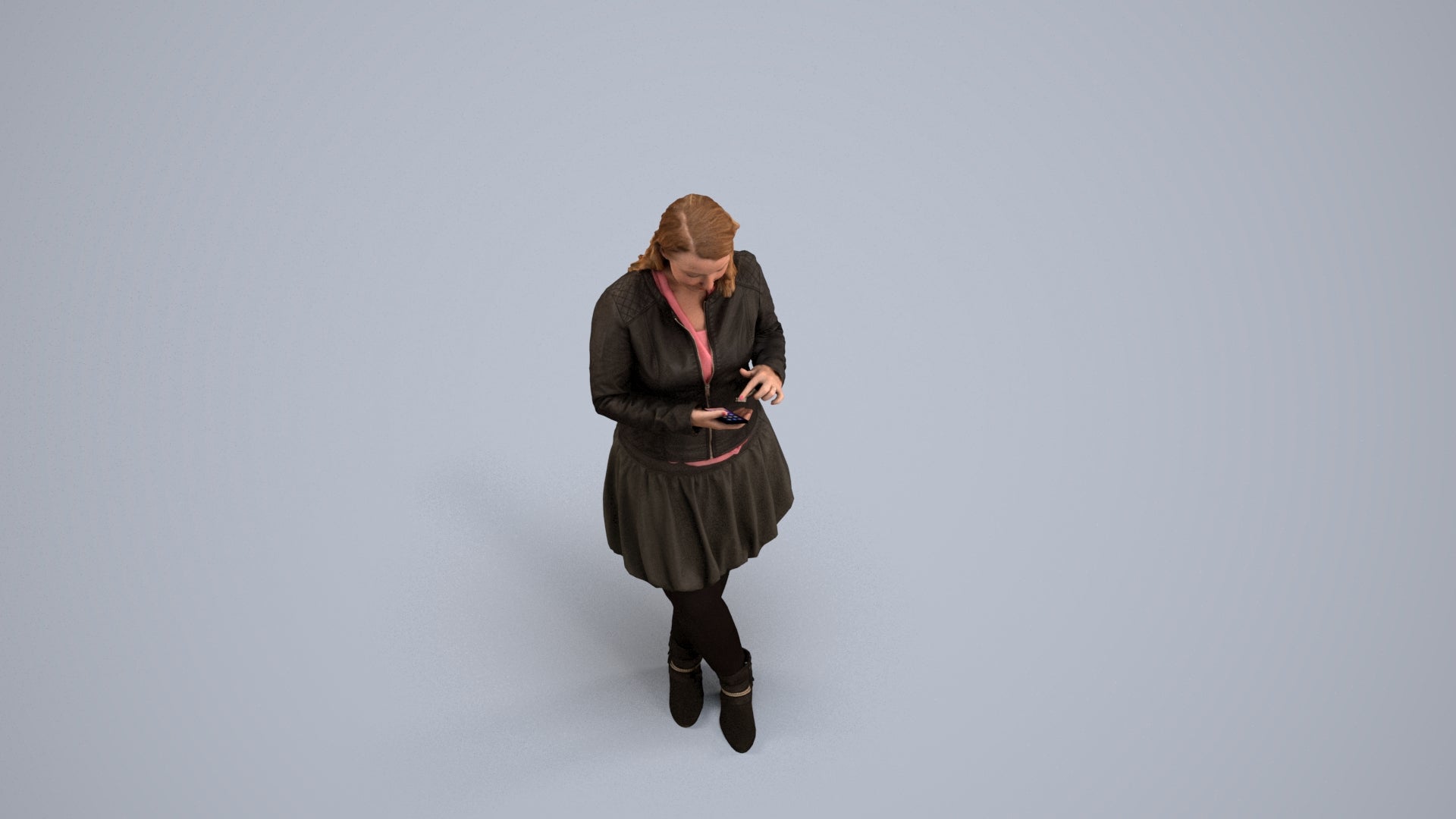 3D scanned woman standing casual, photorealistic archviz people for Enscape and SketchUp, back view render