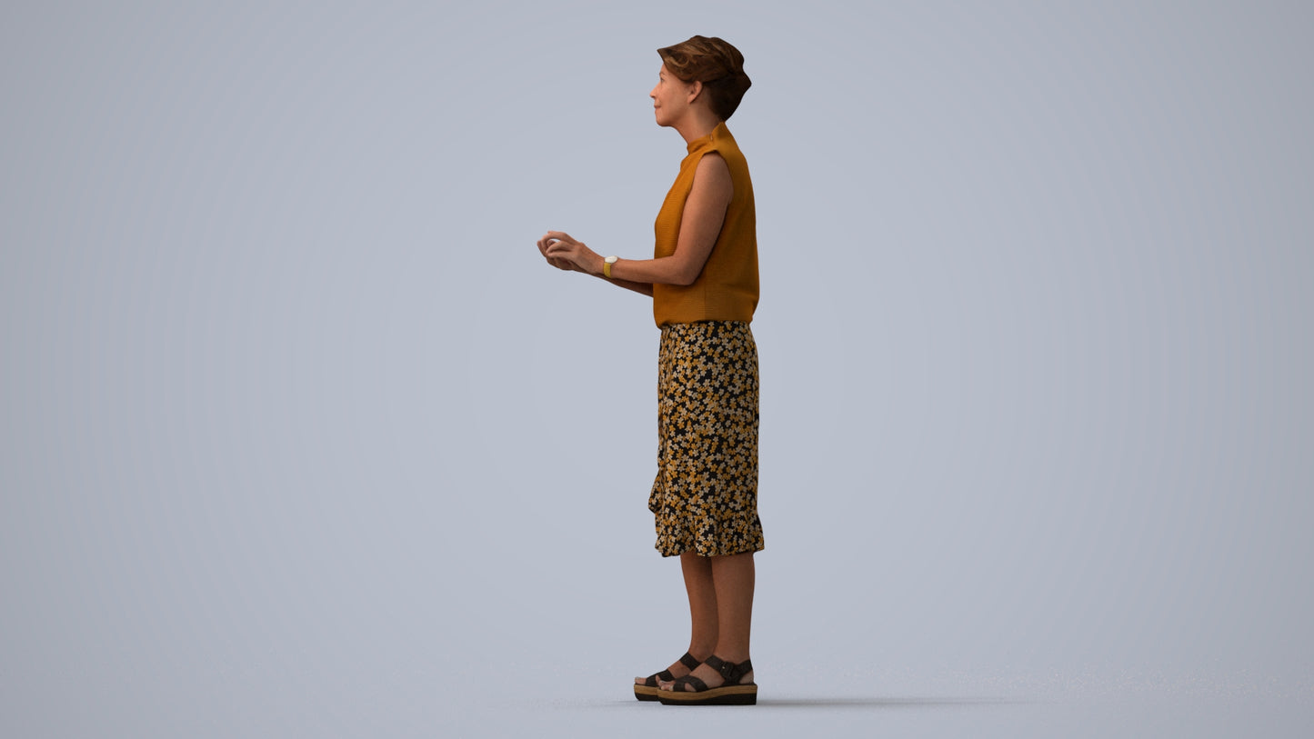 realistic 3D human woman casual standing, archviz people FBX OBJ for Blender, three-quarter view render