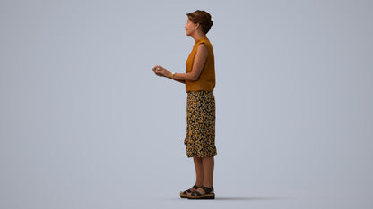 realistic 3D human woman casual standing, archviz people FBX OBJ for Blender, three-quarter view render