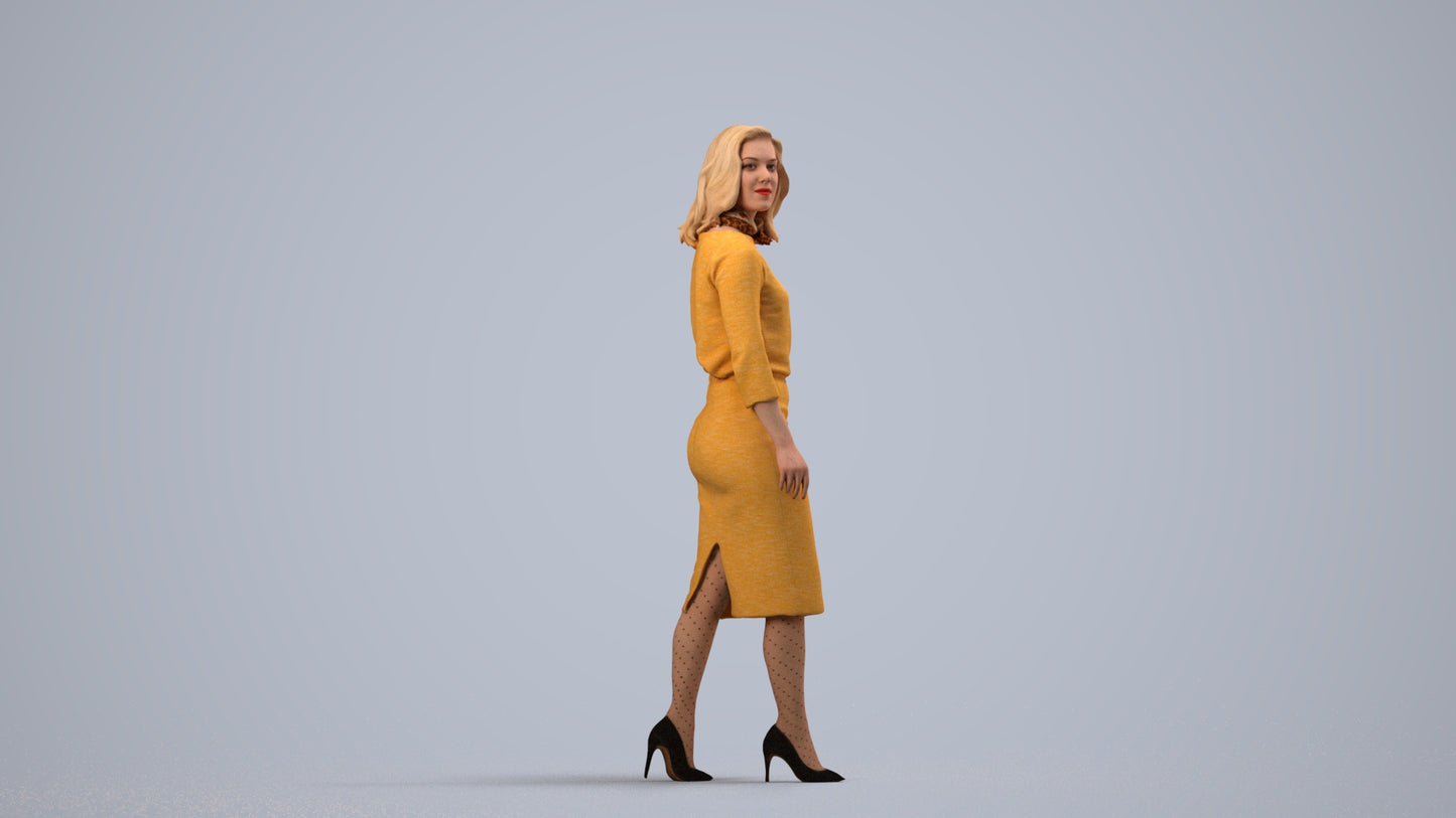 realistic 3D woman business standing, scanned archviz people for Blender and 3ds Max, side view render