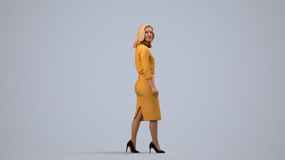 realistic 3D woman business standing, scanned archviz people for Blender and 3ds Max, side view render
