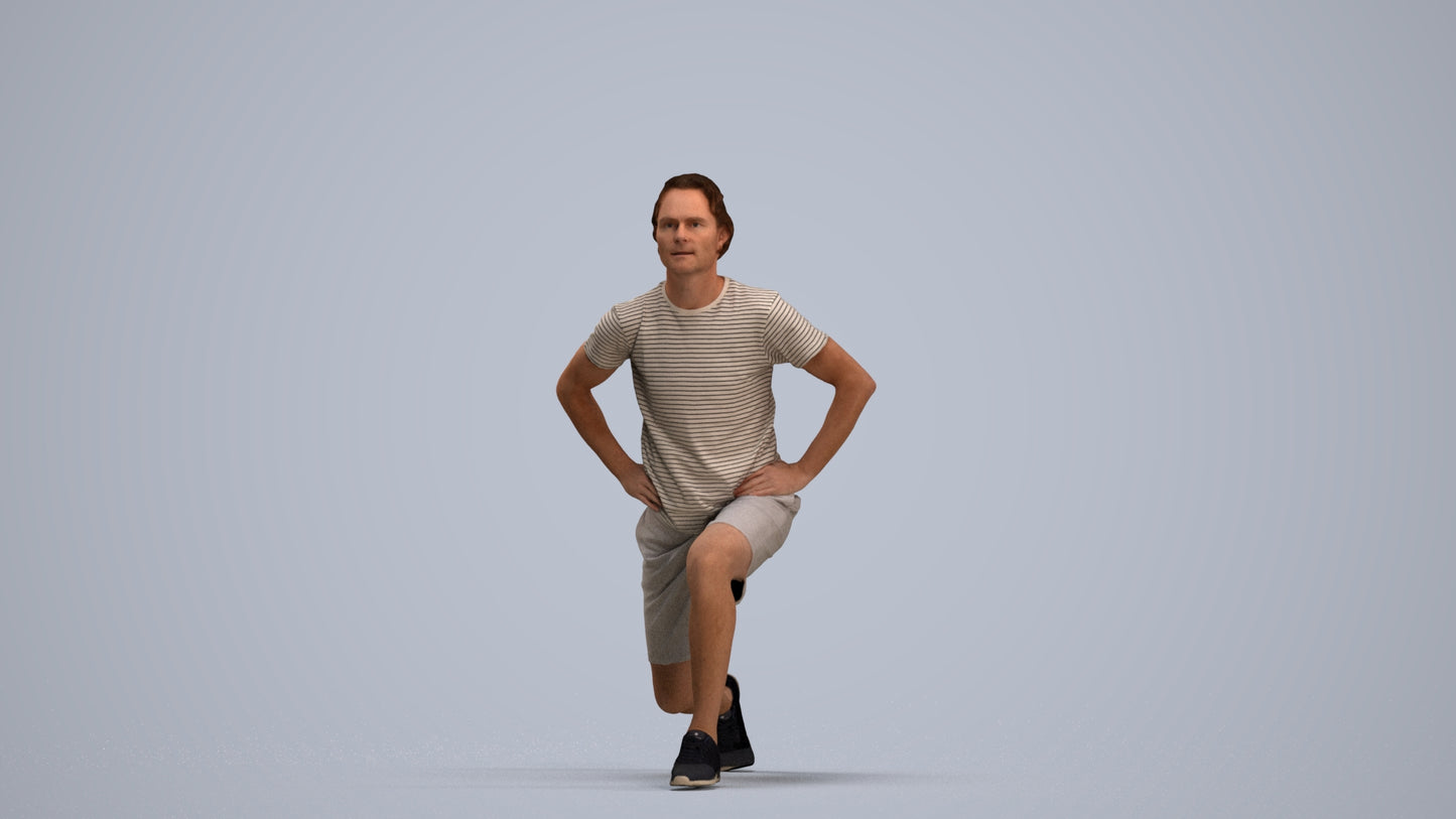 3D people model man sport, scanned human for 3ds Max rendering, standing pose render