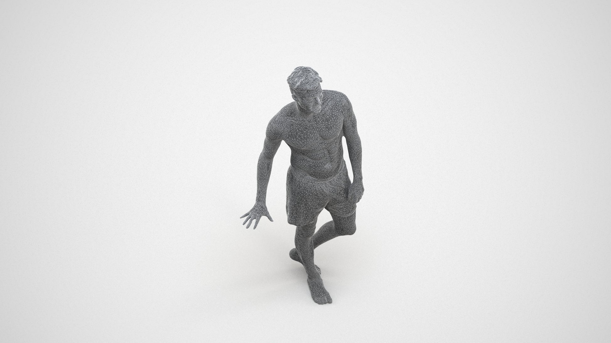 scanned 3D man pool, photogrammetry people for Enscape and V-Ray, wireframe three-quarter view