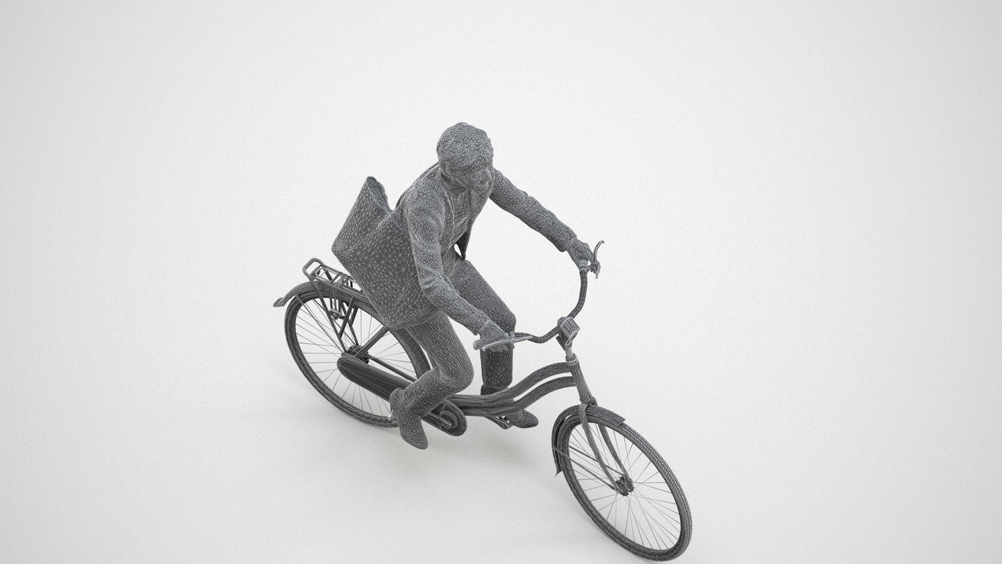 realistic 3D people senior woman business cycling, render-ready for V-Ray and Corona, FBX OBJ, wireframe three-quarter view