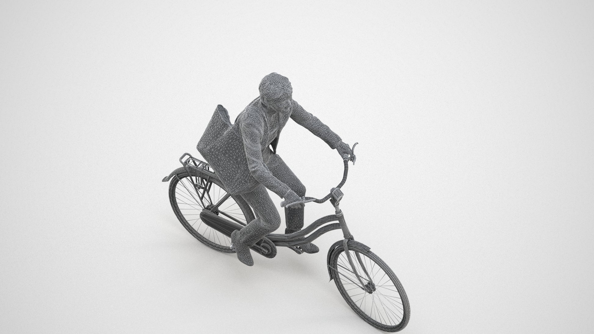 realistic 3D people senior woman business cycling, render-ready for V-Ray and Corona, FBX OBJ, wireframe three-quarter view