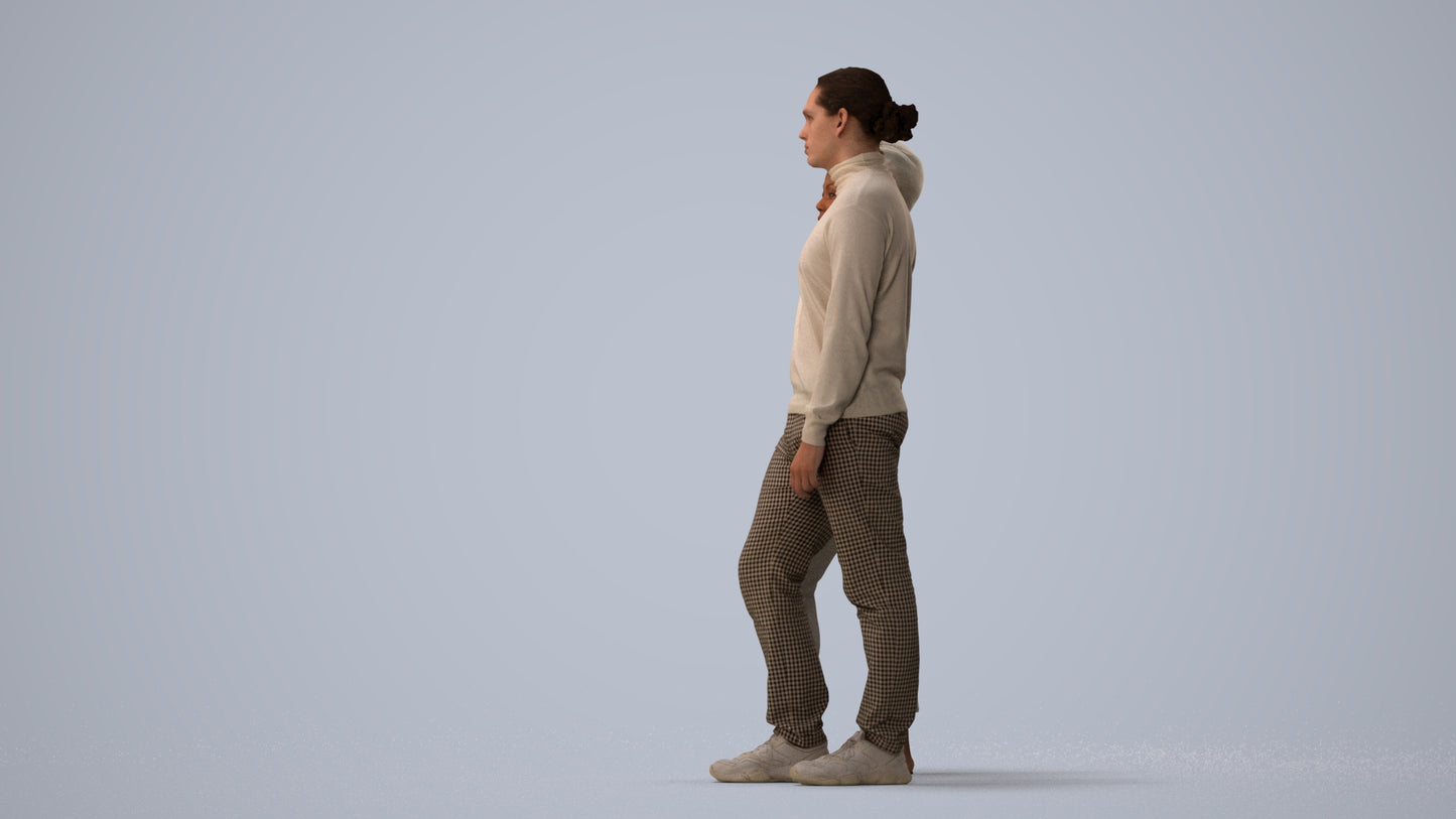 3D human model woman casual couple, photogrammetry scanned person for archviz, three-quarter view render