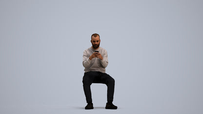 3D human model man casual sitting, photogrammetry scanned person for archviz, standing pose render