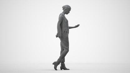 3D scanned woman standing casual, photorealistic archviz people for Enscape and SketchUp, wireframe side view