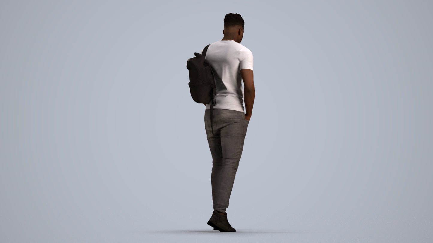 realistic 3D human man casual walking, archviz people FBX OBJ for Blender, front view render