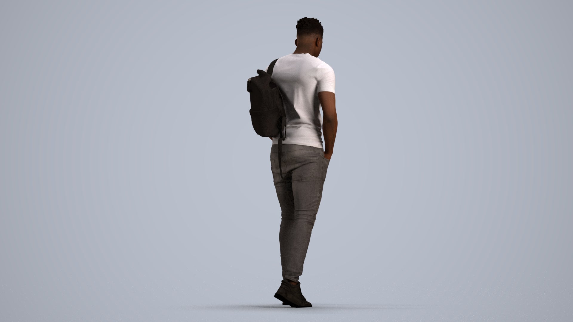 realistic 3D human man casual walking, archviz people FBX OBJ for Blender, front view render