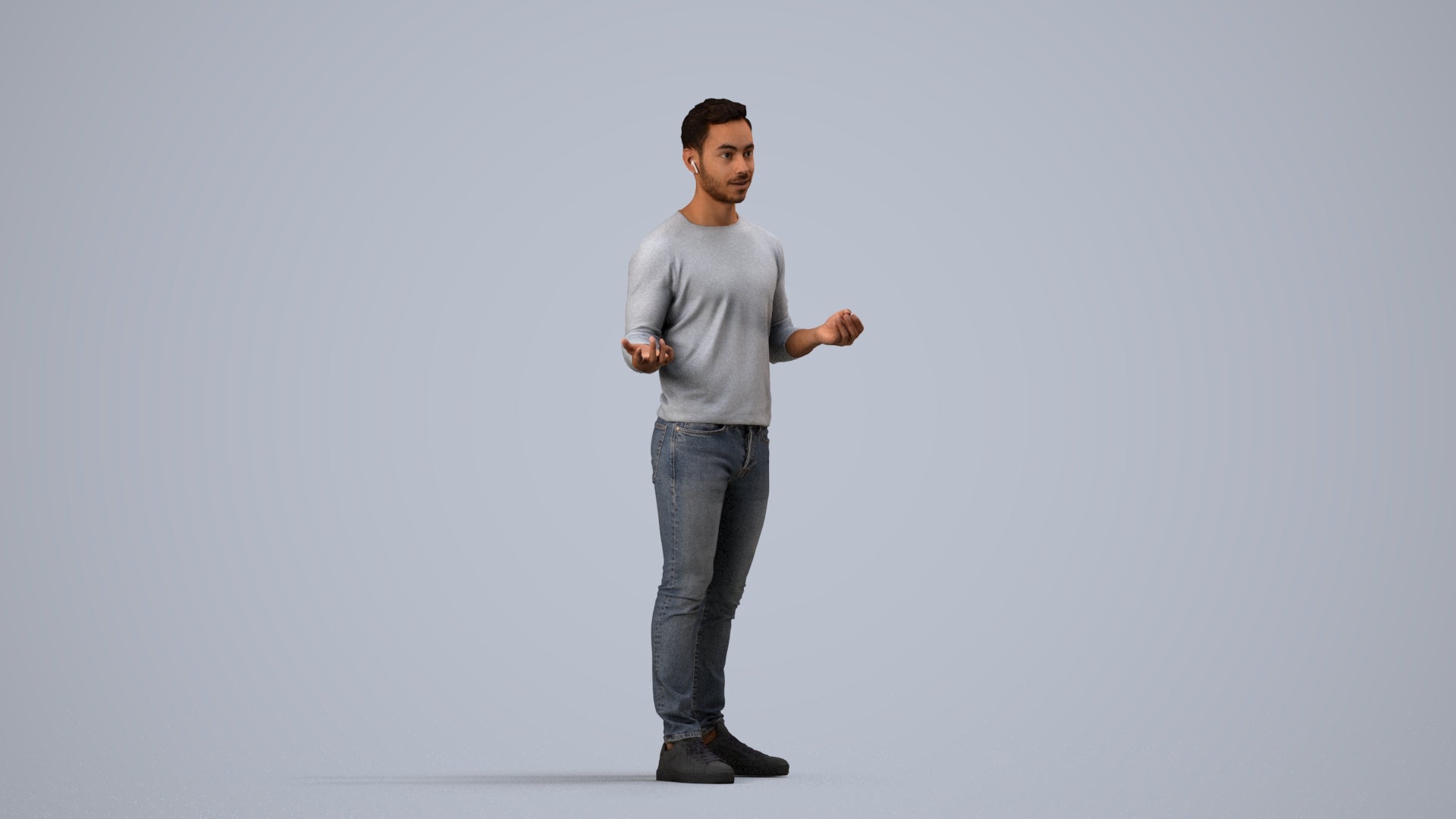 realistic 3D man casual standing, scanned archviz people for Blender and 3ds Max, side view render