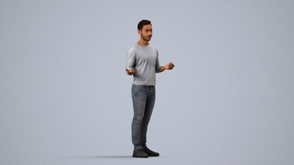 realistic 3D man casual standing, scanned archviz people for Blender and 3ds Max, side view render