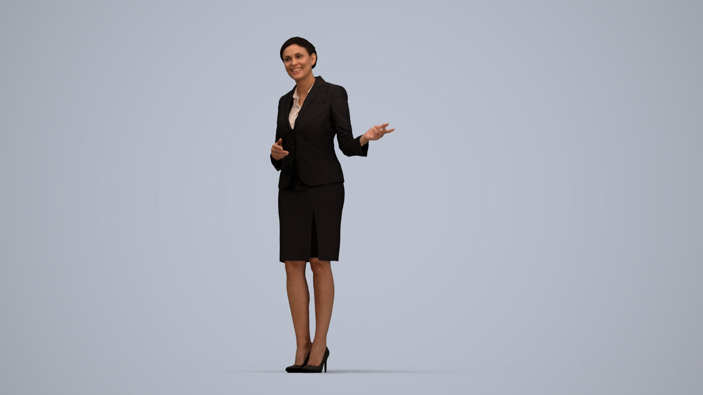 photogrammetry 3D woman hospitality, realistic human model archviz FBX, top-down view render