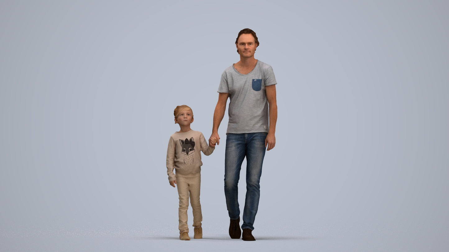 photogrammetry 3D girl casual standing, realistic human model archviz FBX, standing pose render