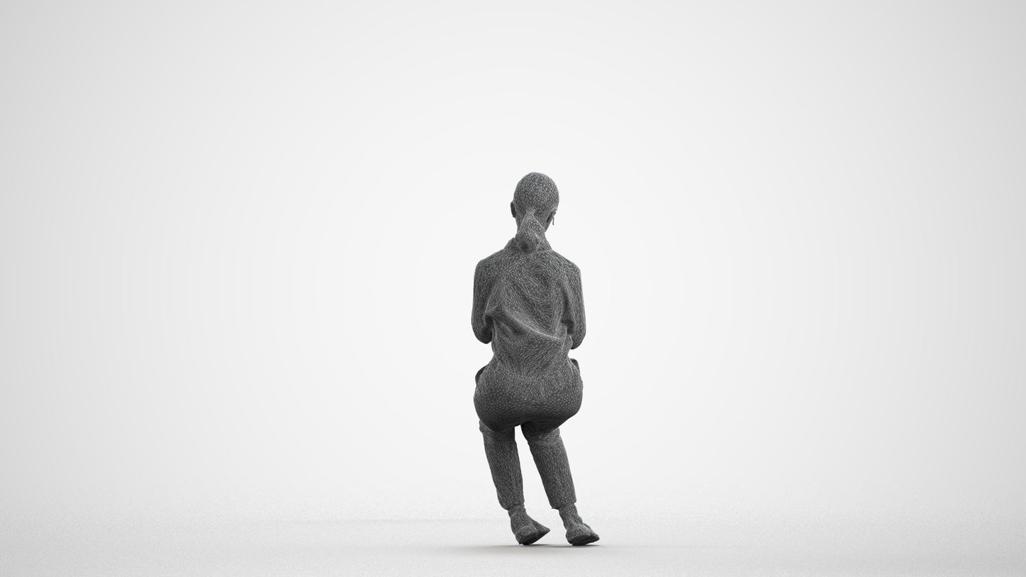 3D people model girl business kids, scanned human for 3ds Max rendering, wireframe front view