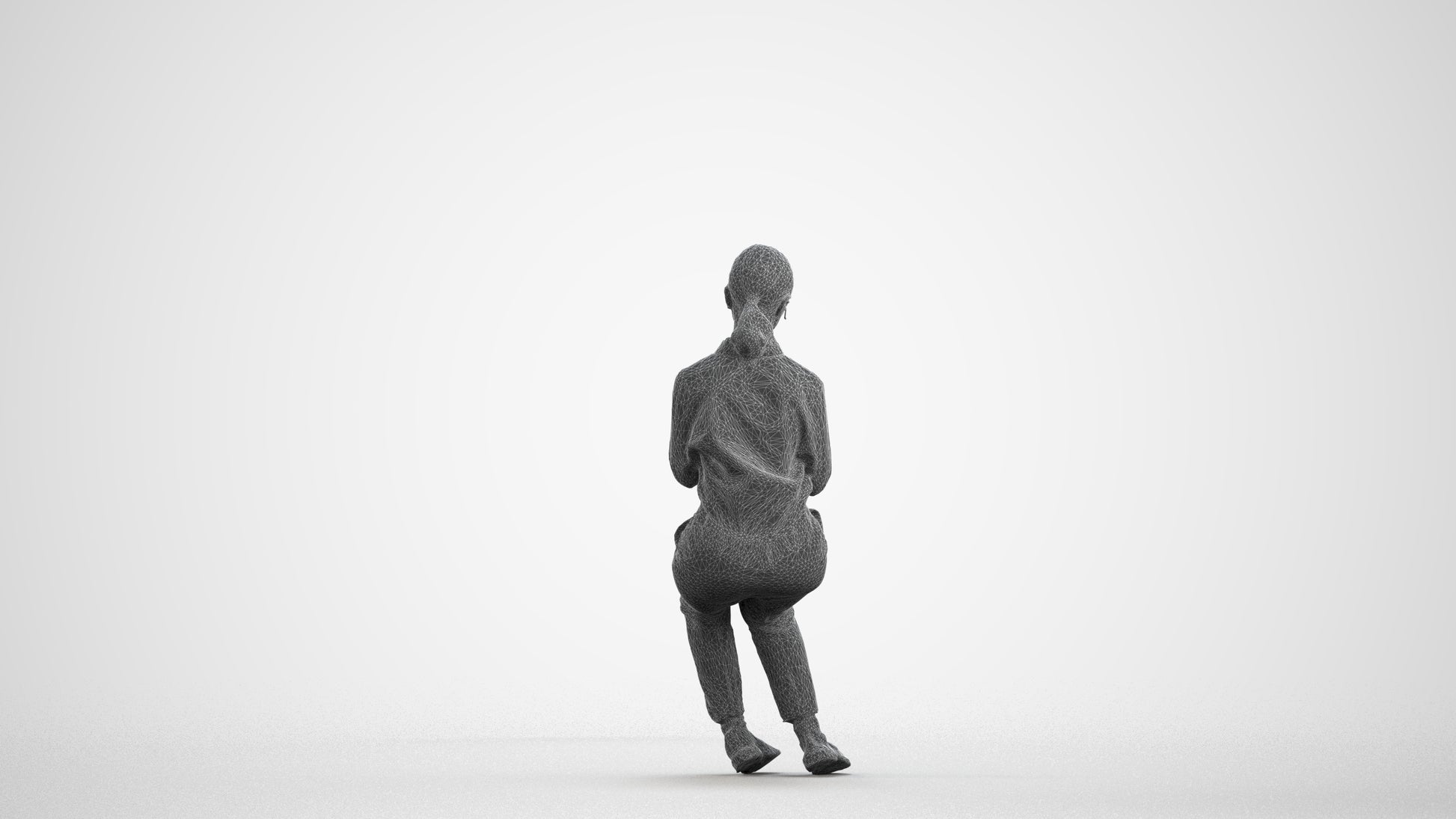 3D people model girl business kids, scanned human for 3ds Max rendering, wireframe front view