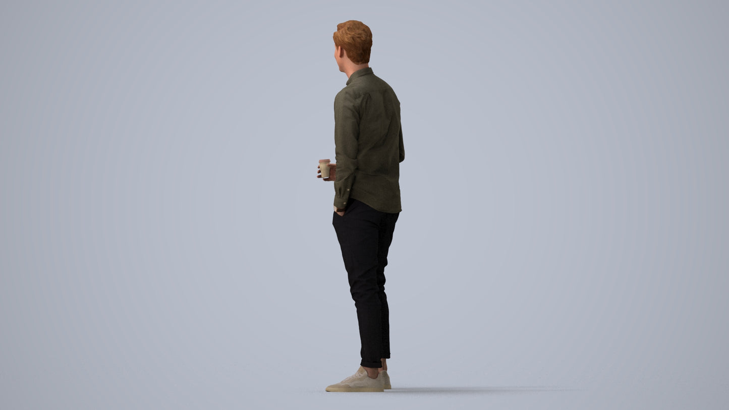 realistic 3D people man casual standing, render-ready for V-Ray and Corona, FBX OBJ, three-quarter view render