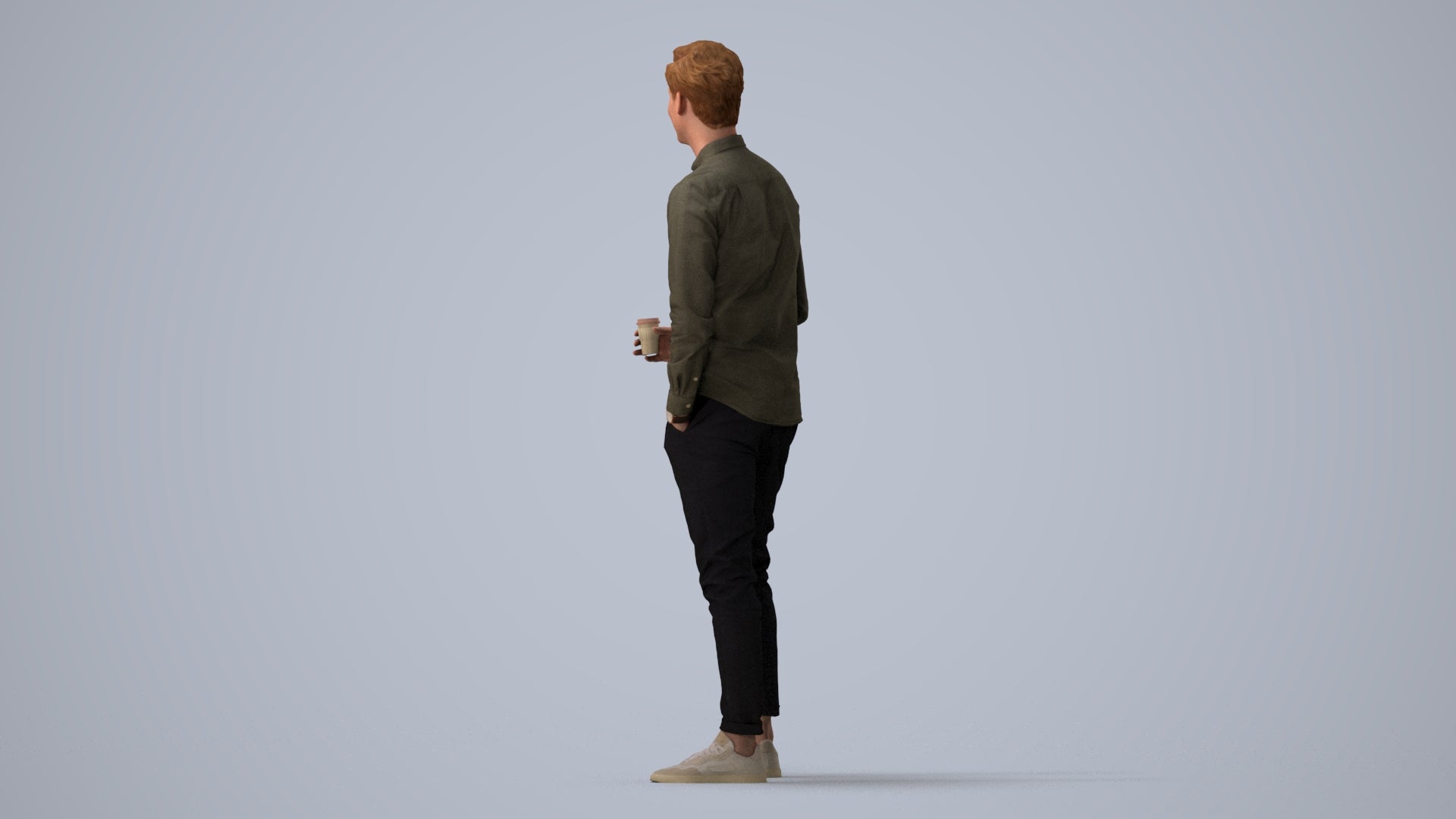 realistic 3D people man casual standing, render-ready for V-Ray and Corona, FBX OBJ, three-quarter view render