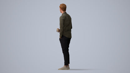 realistic 3D people man casual standing, render-ready for V-Ray and Corona, FBX OBJ, three-quarter view render