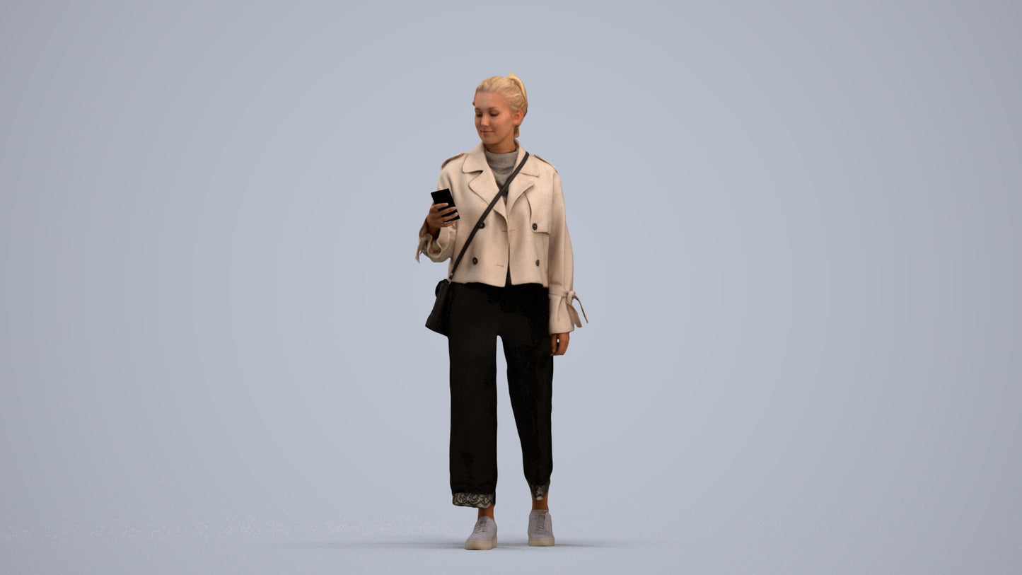 3D people model woman casual walking, scanned human for 3ds Max rendering, standing pose render