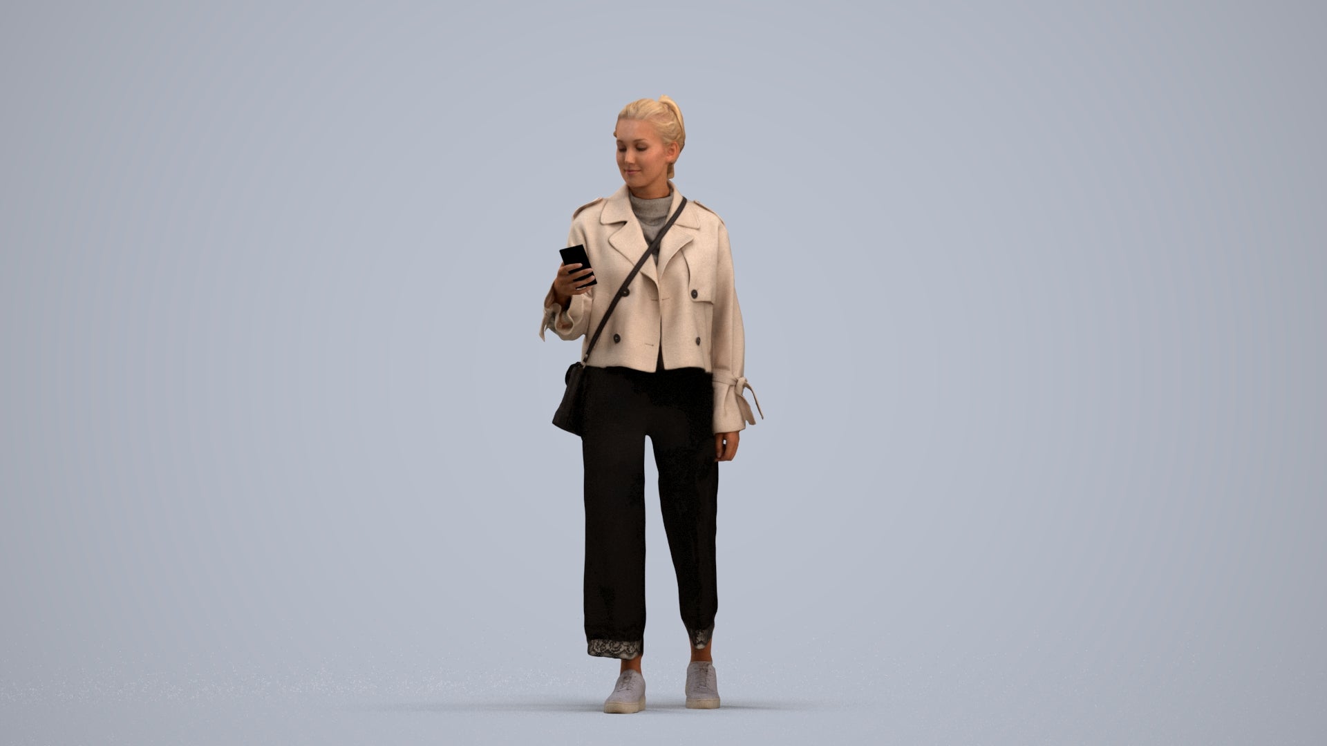 3D people model woman casual walking, scanned human for 3ds Max rendering, standing pose render