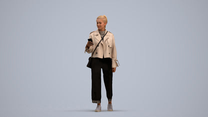3D people model woman casual walking, scanned human for 3ds Max rendering, standing pose render